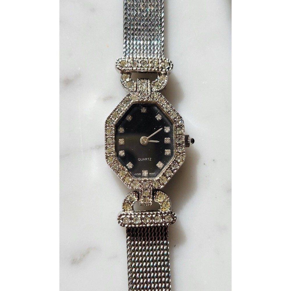 Avon Elizabeth Taylor Midnight Romance Watch New Battery Mesh Band Rhinestones